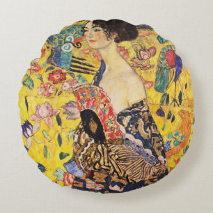 Almofada Redonda Gustav Klimt Lady com ventilador