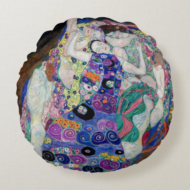 Almofada Redonda Gustav Klimt Pintando A Virgem (Frente)