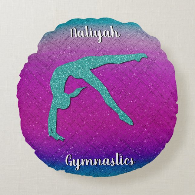 Almofada Redonda Gymnastics Girl Turquoise Magenta Ombre (Frente)
