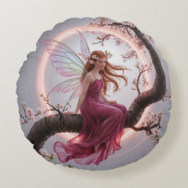 Almofada Redonda Hada mágica entre flores de cerezo – Ilustración d