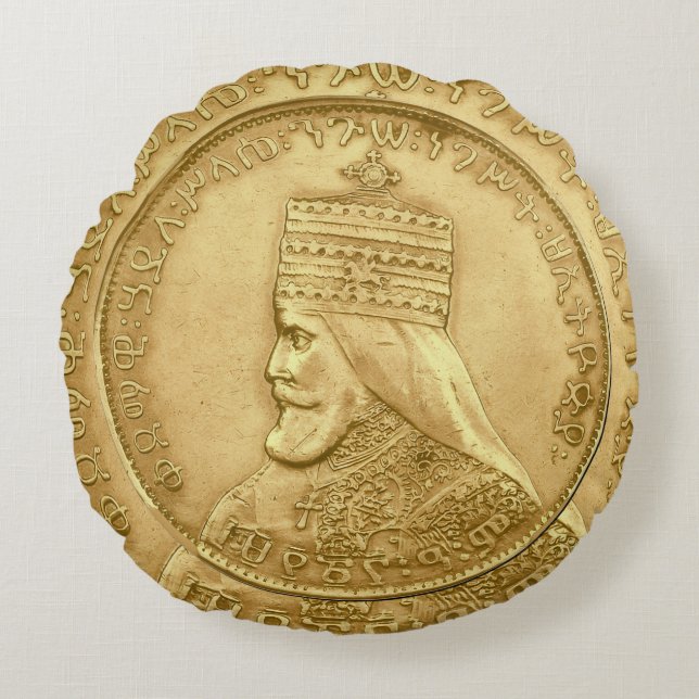 Almofada Redonda Haile Selassie Jah Rastafari Reggae Rasta Roots  (Frente)