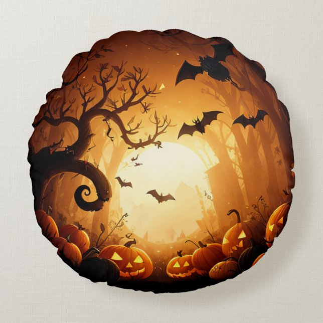 Almofada Redonda Halloween/Bat/Pumpkin/Fall (Frente)