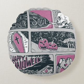 Almofada Redonda Halloween dos quadrinhos: Ilustração divertida