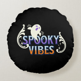 Almofada Redonda Halloween Ghost Spooky Vibes Typografia Lettering
