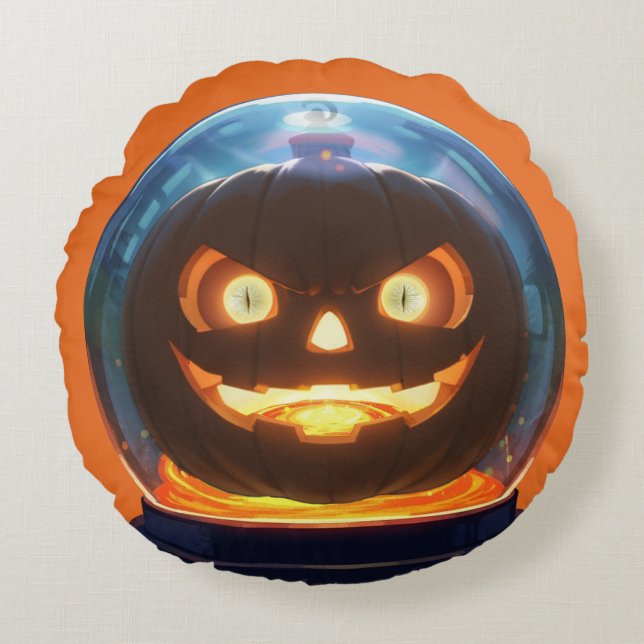 Almofada Redonda Halloween Jack-o-Lantern Globe (Frente)