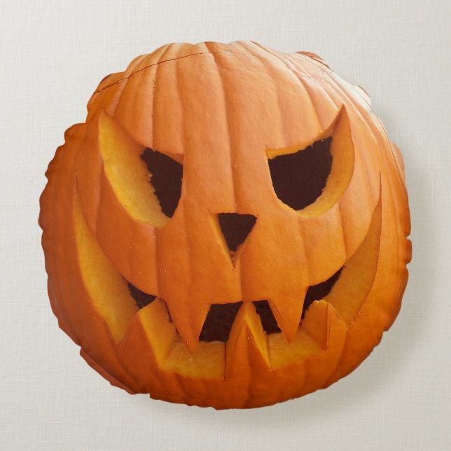 Almofada Redonda Halloween Jack O’Lanterna Pumpkin Travesseiro redo (Frente)