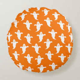 Almofada Redonda Halloween moderno, simples, laranja e fantasmas br