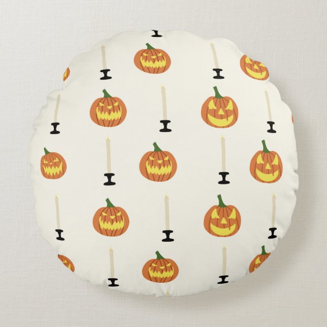 Almofada Redonda Halloween seamless pattern with pumpkins and candl (Frente)