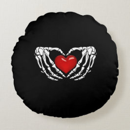 Almofada Redonda Halloween Skeleton Mãos Pelo Coração