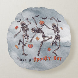 Almofada Redonda Halloween Spooky Day Skeleton 2 Travesseiro redond