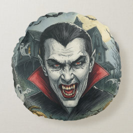 Almofada Redonda Halloween, Vampiro Sedento de Sangue, Assustador