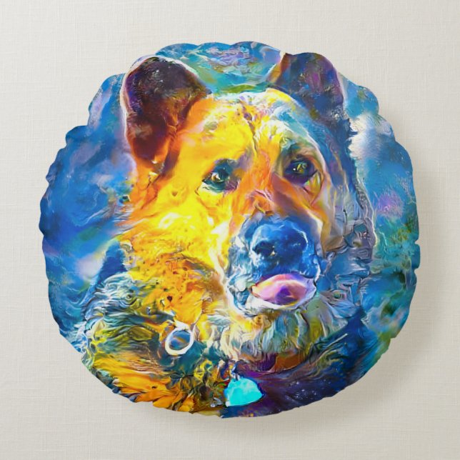 Almofada Redonda Halo: Retrato de um German shepherd (Frente)