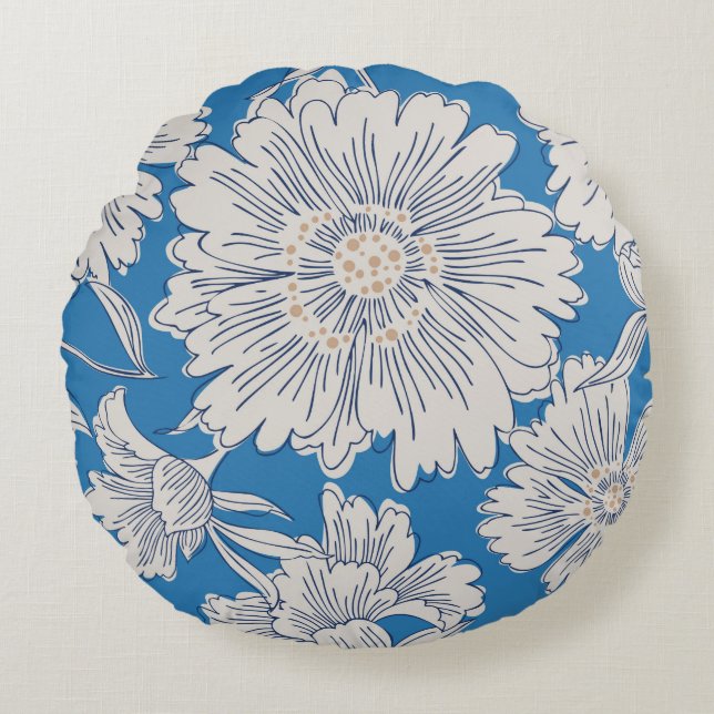 Almofada Redonda Hand drawn abstract garden flowers. Contour drawin (Frente)