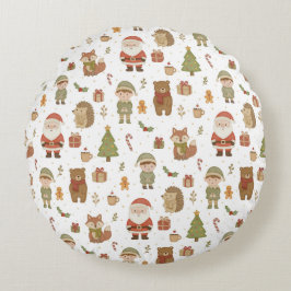 Almofada Redonda Hand Drawn Christmas Woodland Round Pillow