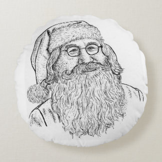 Almofada Redonda Hand-Drawn Stippled Santa Claus Round Throw Pillow