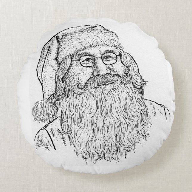 Almofada Redonda Hand-Drawn Stippled Santa Claus Round Throw Pillow (Frente)