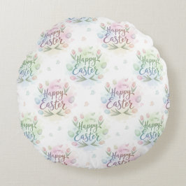 Almofada Redonda Hand-Lettered Happy Easter Watercolor