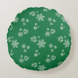 Almofada Redonda Handmade Snowflake Flurries - Bright Green & White