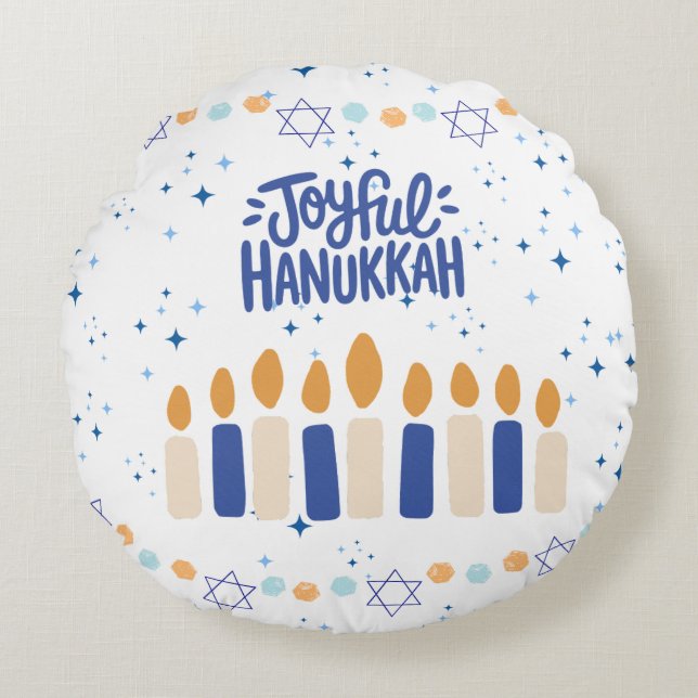 Almofada Redonda Hanukkah Alegre (Frente)