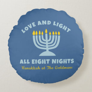 Almofada Redonda Hanukkah "Amor e Luz" Personalizado Azul Judeu