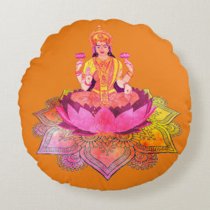 Almofada Redonda Happy Diwali - Deepalavi Lakshmi Goddese 4