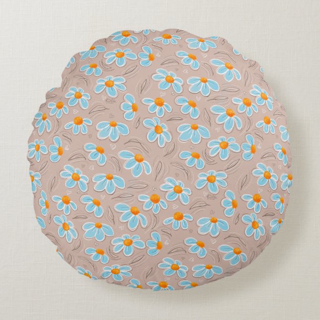 Almofada Redonda Happy Flowers Throw Pillow (Frente)