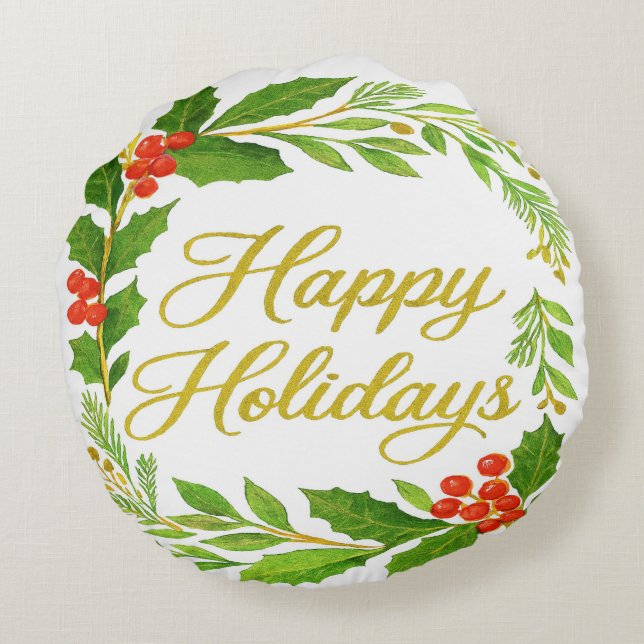 Almofada Redonda 'Happy Holidays' Round Pillow (Verso)