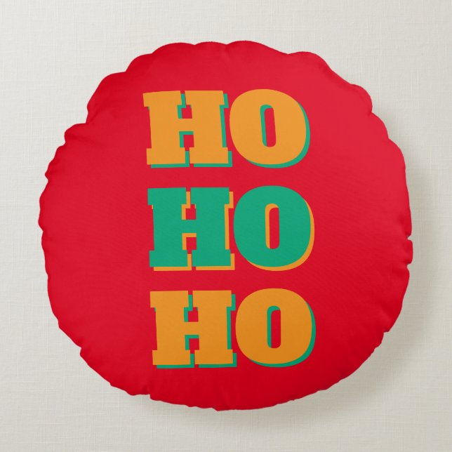 Almofada Redonda Happy New Year Merry Christmas Holiday Season HoHo (Frente)