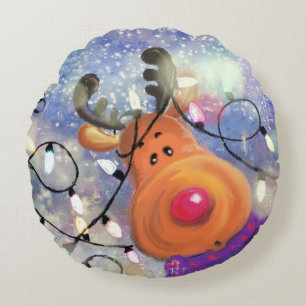 Almofada Redonda Happy Reindeer - Natal