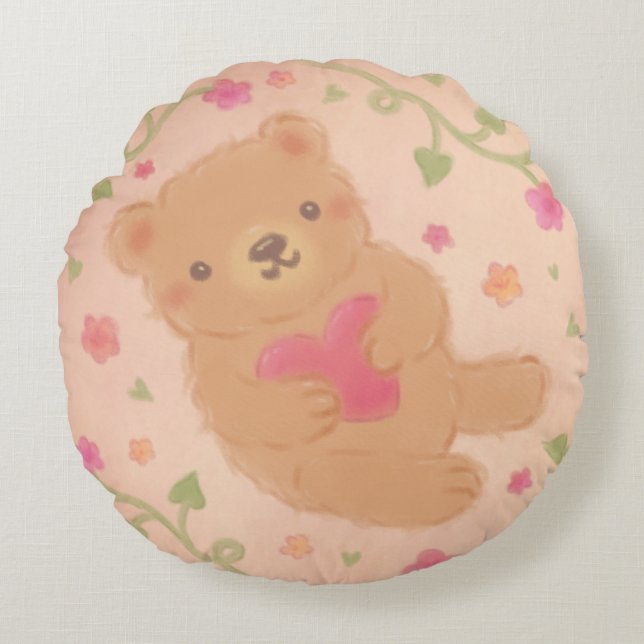 Almofada Redonda Happy Valentine's Day with Teddy Bear (Frente)