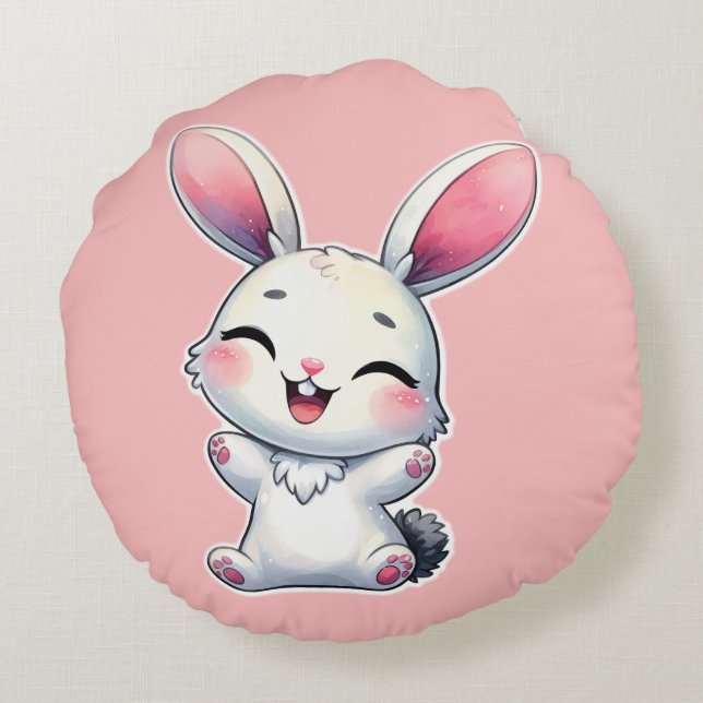 Almofada Redonda Happy Watercolor Bunny (Verso)