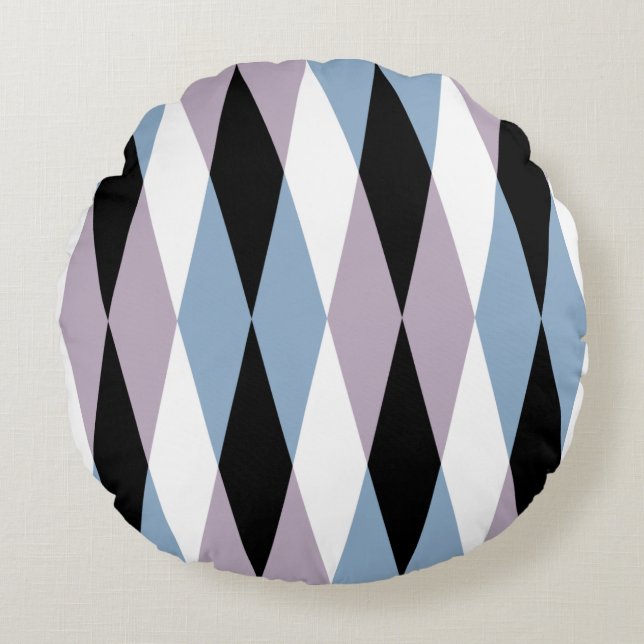 Almofada Redonda Harlequin Diamond Patterno - Blue and Dusty Lilac (Frente)