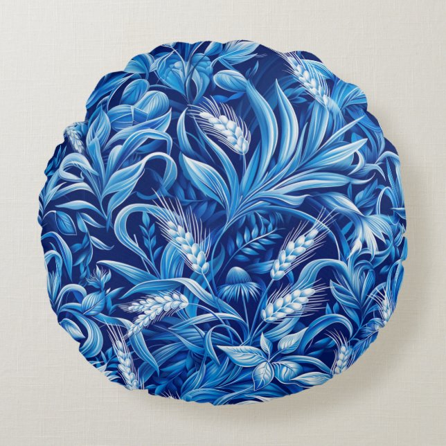 Almofada Redonda Harmonia de Grãos e Plantas Verdes (Frente)