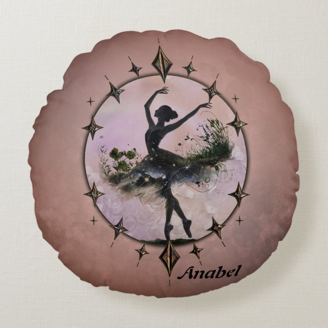 Almofada Redonda Harmonia do Movimento A bailarina à luz das estrel (Frente)
