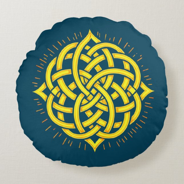 Almofada Redonda Harmonia Infinita: Arte Sagrada de Símbolo Celta d (Frente)