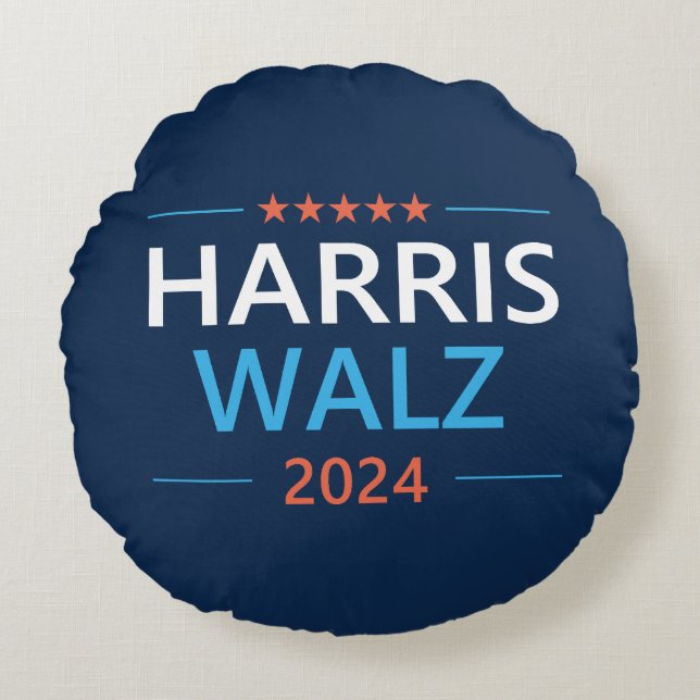Almofada Redonda Harris Walz 2024 para Presidente (Frente)