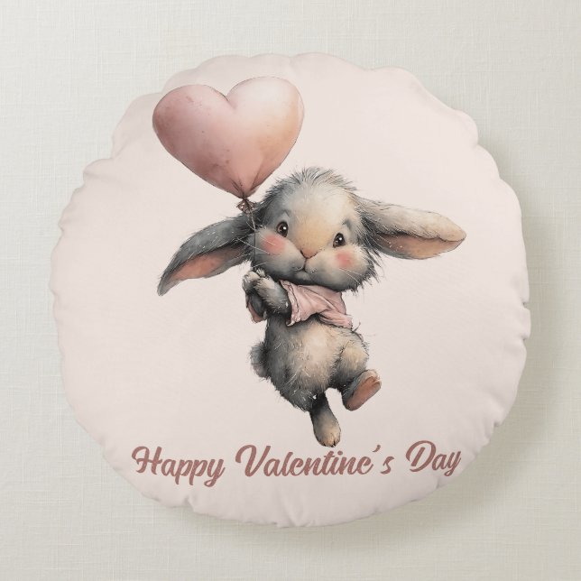 Almofada Redonda Heart Balloon Bunny for Valentines (Frente)