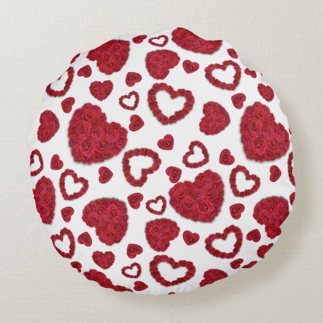 Almofada Redonda Hearts Red Roses Pattern Minimalist (Verso)