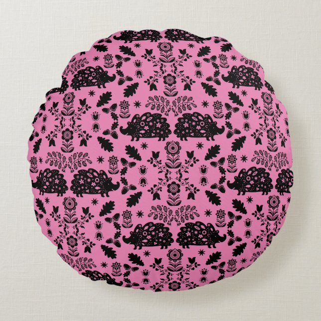 Almofada Redonda Hedgehog Folk Art (Frente)