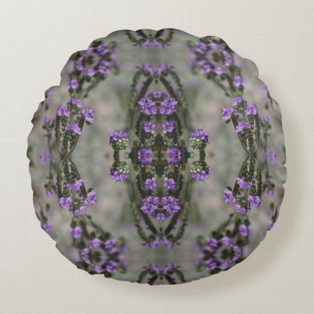 Almofada Redonda Heliotrope de Sal Roxo Padrão de Flor Selvagem (Frente)