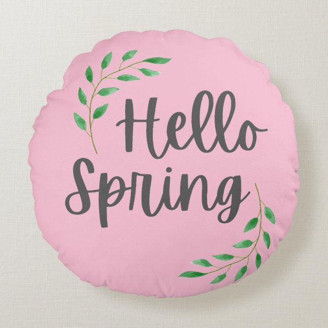 Almofada Redonda Hello Spring Floral Pastel Springtime Decor (Frente)