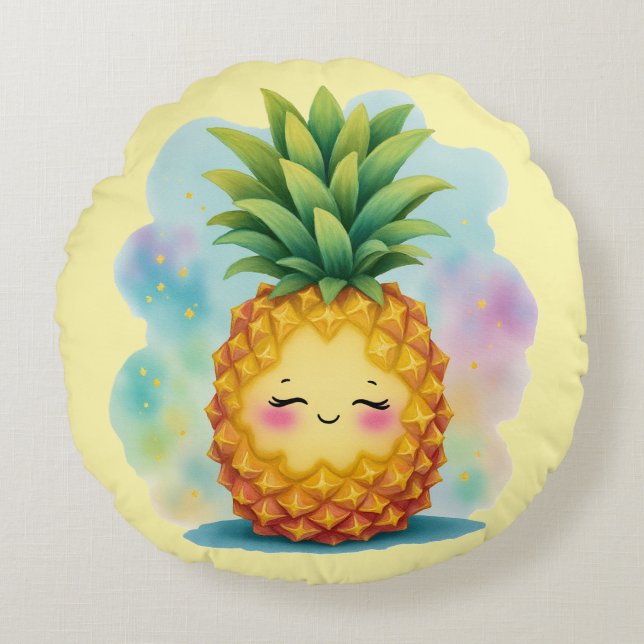 Almofada Redonda Hello Summer Happy Pineapple Round Pillow (Frente)