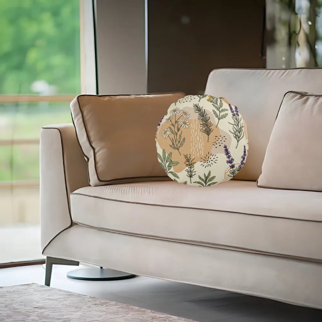 Almofada Redonda Herbal Blossoms (Criador carregado)