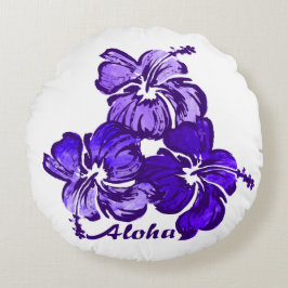Almofada Redonda Hibisco Floral Havaiano Reversível em Aquarela