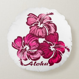 Almofada Redonda Hibisco Floral Havaiano Reversível em Aquarela