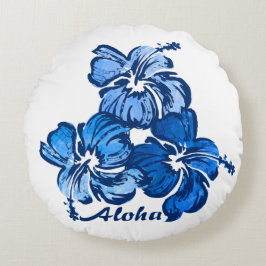 Almofada Redonda Hibisco Floral Havaiano Reversível em Aquarela