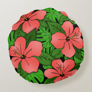 Almofada Redonda Hibisco Pêssego & Monstera