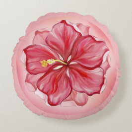 Almofada Redonda Hibiscus e rendas RED