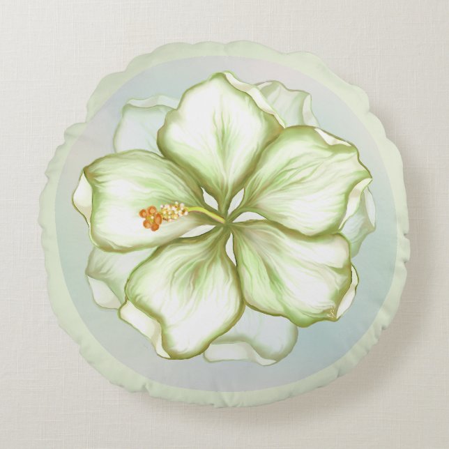 Almofada Redonda Hibiscus & lace WHITE (Frente)