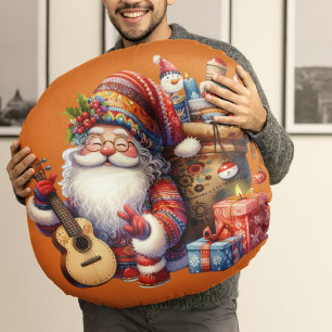 Almofada Redonda Hippie Santa Clause Travesseiro redondo